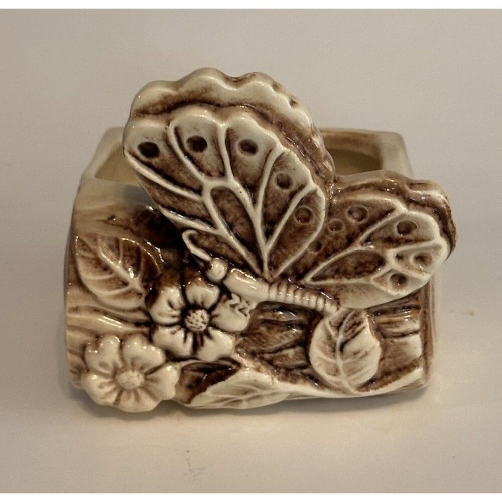 Vintage Shawnee Pottery Butterfly Log Planter #524 Cream Brown Flower Vase